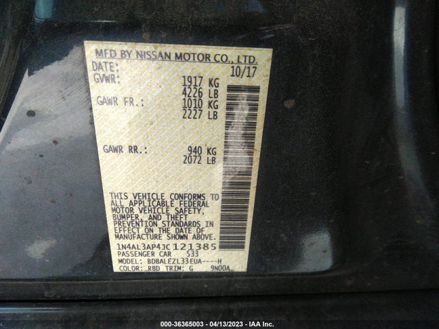 Nissan Altima 2.5 S 2018 1N4AL3AP4JC121385 Image 9