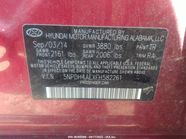 Hyundai ELANTRA SE 2015 5NPDH4AEXFH582261 Image 9