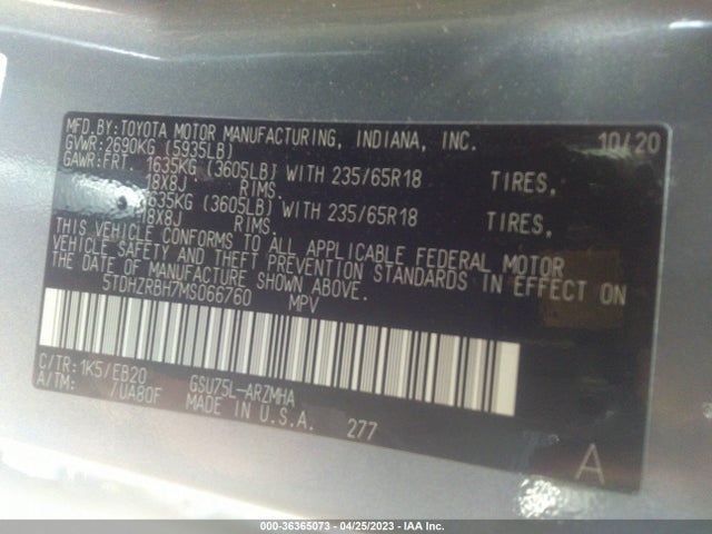Toyota Highlander Xle 2021 5TDHZRBH7MS066760 Image 10