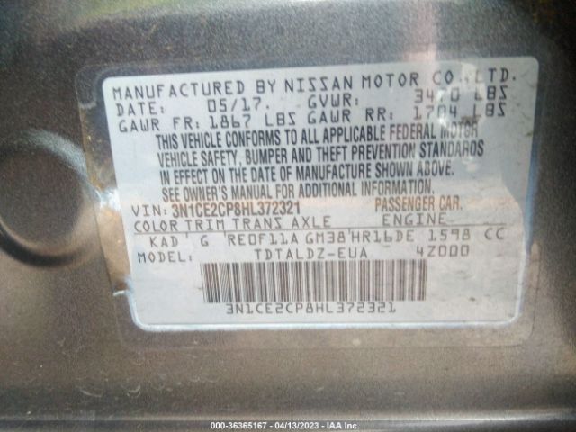 3N1CE2CP8HL372321 Nissan Versa Note Sv