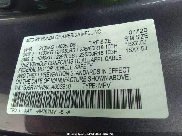Honda CR-V EX 2020 5J6RW1H59LA003810 Image 10