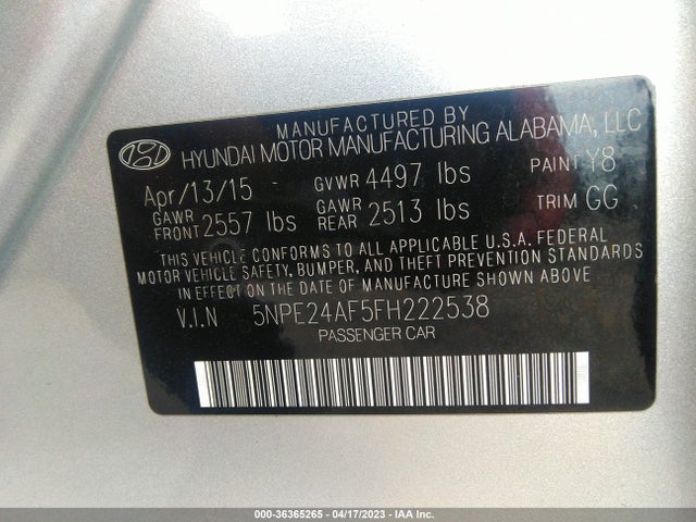 Hyundai Sonata 2.4l Se 2015 5NPE24AF5FH222538 Image 9
