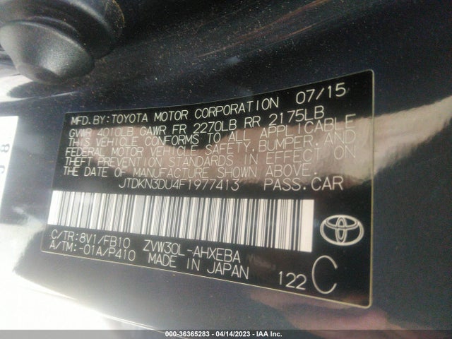 Toyota Prius Four 2015 JTDKN3DU4F1977413 Image 9