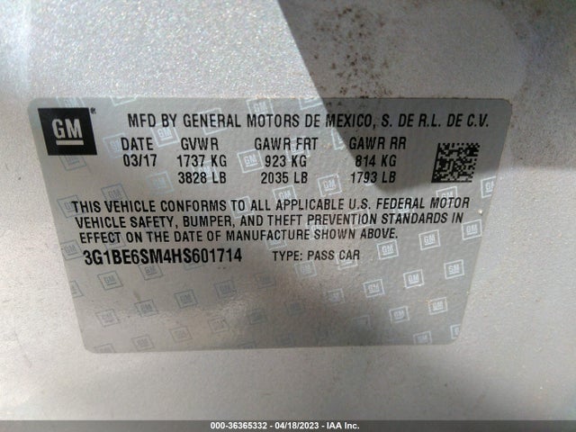 Chevrolet CRUZE LT 2017 3G1BE6SM4HS601714 Image 10