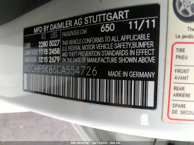 2012 MERCEDES-BENZ E-CLASS E 350 VIN: WDDHF5KB6CA554726