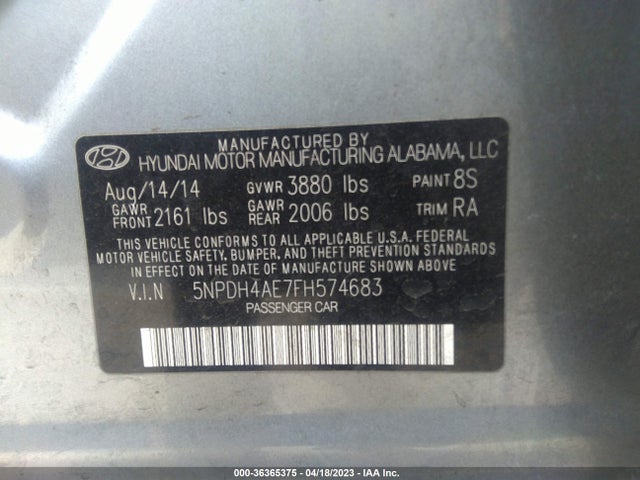Hyundai ELANTRA SE 2015 5NPDH4AE7FH574683 Image 10