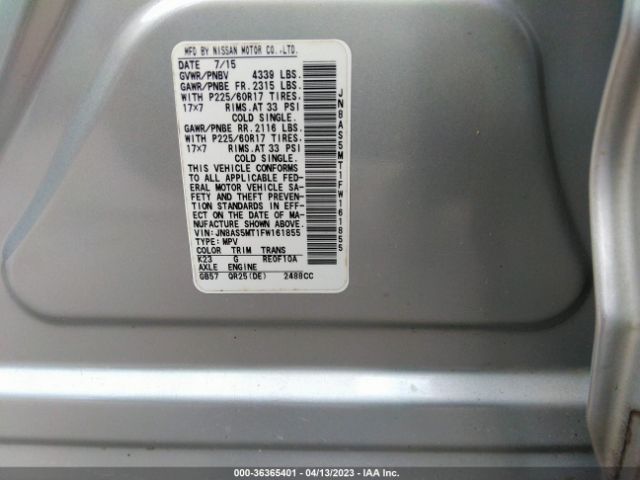 JN8AS5MT1FW161855 Nissan Rogue Select S