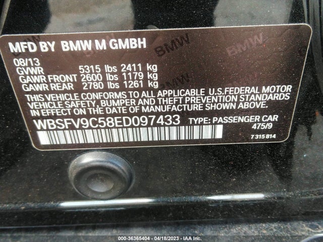 2014 BMW M5, VIN: WBSFV9C58ED097433