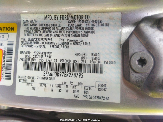 Ford Fusion Titanium 2014 3FA6P0K97ER278795 Image 9