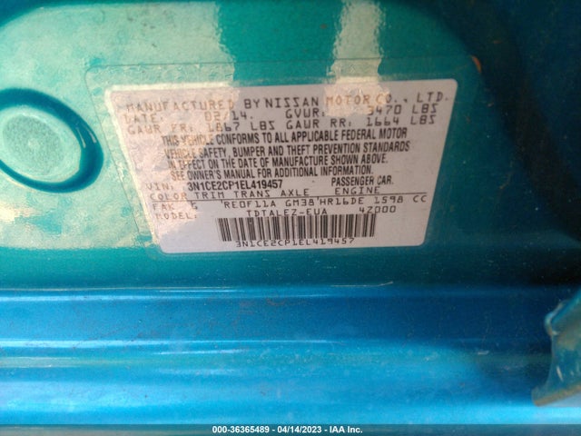 Nissan Versa Note S/s Plus/sv 2014 3N1CE2CP1EL419457 Image 10