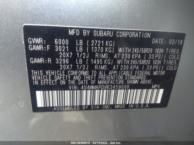 4S4WMAPDXK3459000 Subaru Ascent Limited