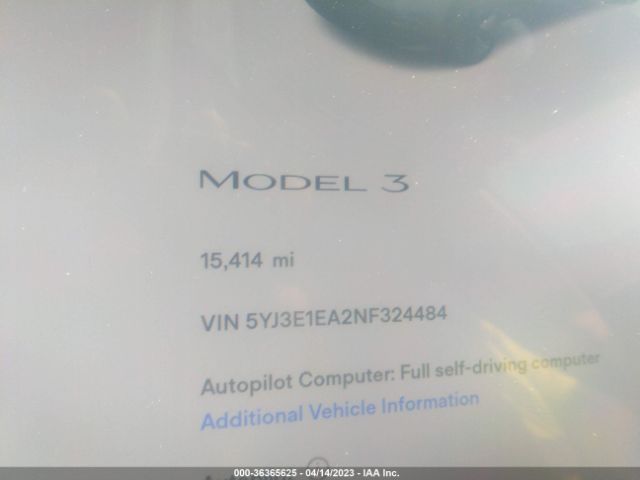 5YJ3E1EA2NF324484 Tesla MODEL 3