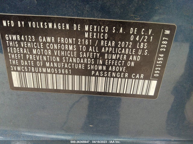 2021 VOLKSWAGEN JETTA S/SE/R-LINE VIN: 3VWC57BU8MM059661