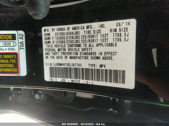 Honda Cr-v Ex-l 2014 5J6RM4H70EL087743 Image 9