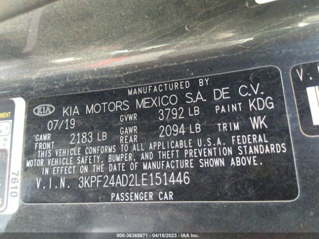 3KPF24AD2LE151446 KIA Forte Lxs