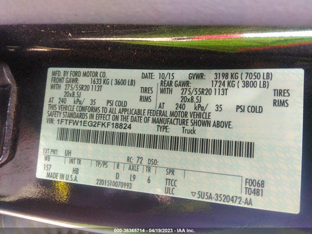 1FTFW1EG2FKF18824 Ford F-150 Xlt W