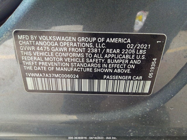 1VWMA7A37MC006024 Volkswagen Passat 2.0t R-line