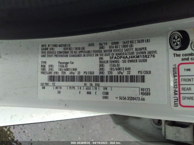 3FADP4AJ4KM158276 Ford FIESTA S