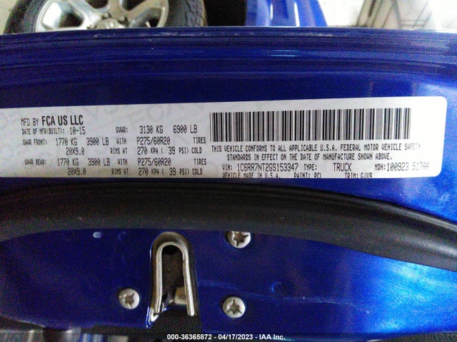 RAM 1500 Laramie 2016 1C6RR7NT2GS153347 Image 9