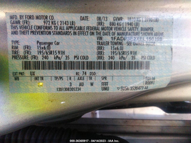 Ford FOCUS S 2014 1FADP3E2XEL150198 Image 10