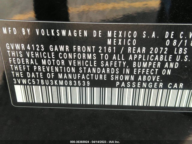 3VWC57BU3KM083539 Volkswagen Jetta S/se/r-line