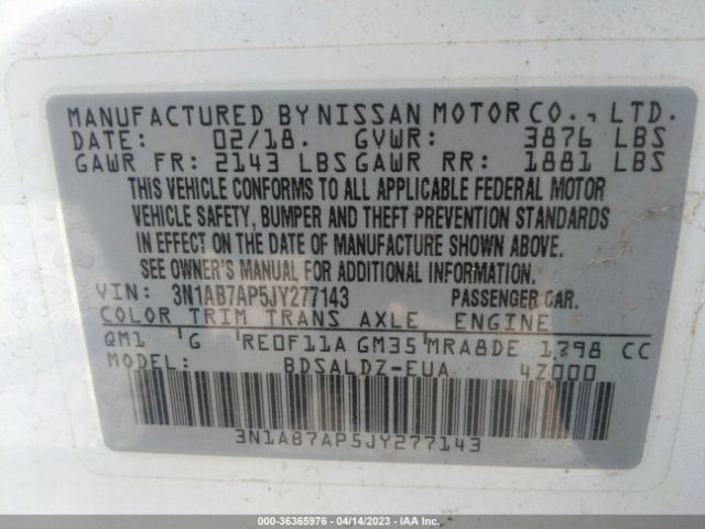 3N1AB7AP5JY277143 Nissan SENTRA SV