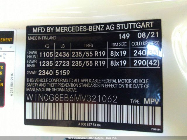 W1N0G8EB6MV321062 Mercedes-Benz Glc Glc 300