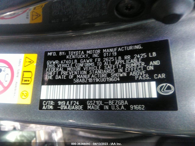 58ABZ1B11KU019604 Lexus Es Es 350
