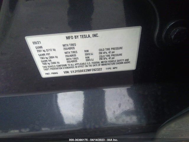 Tesla Model Y Long Range 2021 5YJYGDEE2MF282322 Image 9