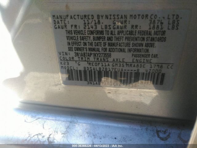 3N1AB7AP1KY273558 Nissan SENTRA S