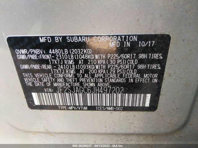 JF2SJAGC6JH497202 Subaru Forester Premium