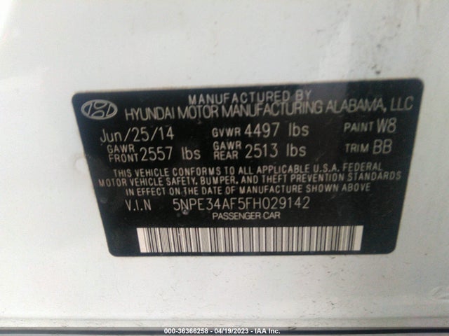 2015 HYUNDAI SONATA 2.4L LIMITED VIN: 5NPE34AF5FH029142