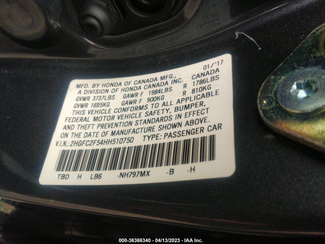 Honda Civic Sedan Lx 2017 2HGFC2F54HH510750 Image 9
