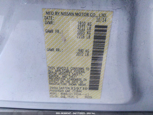 2015 NISSAN ALTIMA 2.5 S VIN: 1N4AL3AP7FN359730