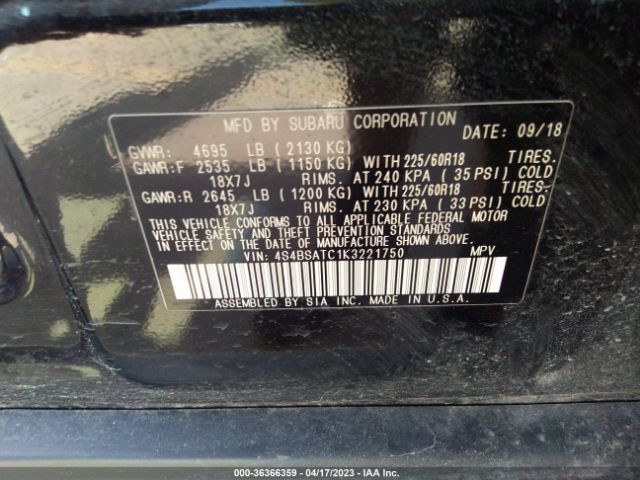 4S4BSATC1K3221750 Subaru Outback Touring