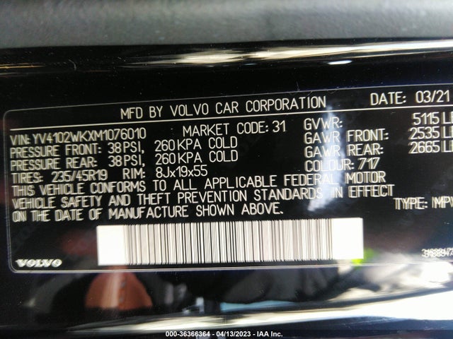 2021 Volvo V60, VIN: YV4102WKXM1076010