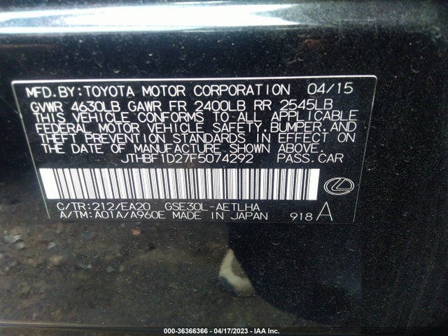 JTHBF1D27F5074292 Lexus IS 250
