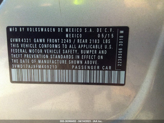 3VWD17AJ9FM409213 Volkswagen Jetta Sedan 1.8t Se