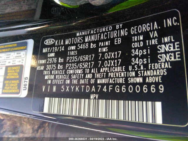 5XYKTDA74FG600669 KIA SORENTO LX
