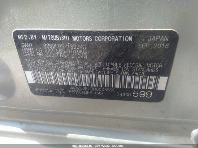 JA32U2FU9HU003596 Mitsubishi Lancer Es/le