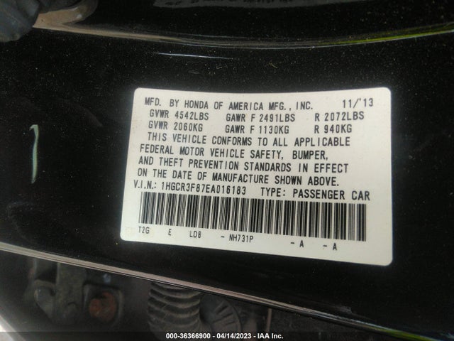 Honda Accord Sedan Ex-l 2014 1HGCR3F87EA016183 Image 9