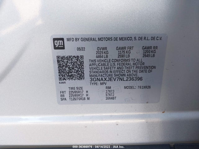 Chevrolet EQUINOX LT 2022 3GNAXJEV7NL236396 Image 9