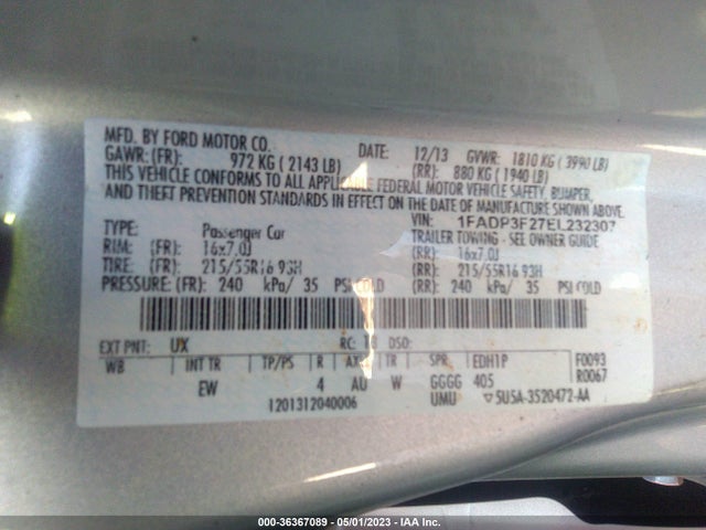 Ford FOCUS SE 2014 1FADP3F27EL232307 Image 10