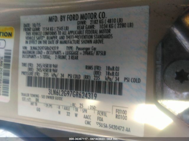 3LN6L2G97GR624319 Lincoln MKZ