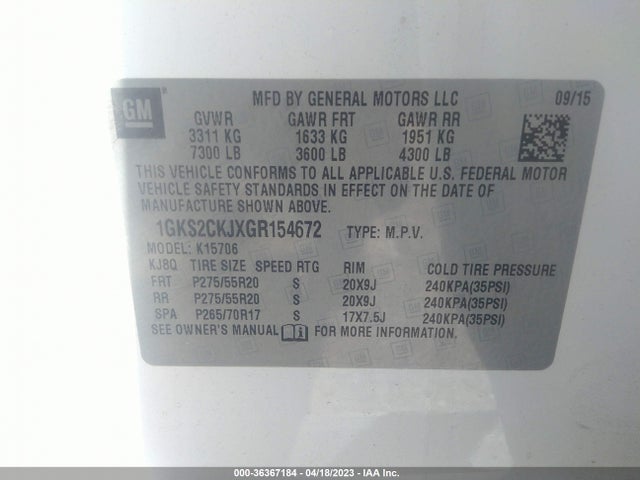 GMC YUKON DENALI 2016 1GKS2CKJXGR154672 Image 9