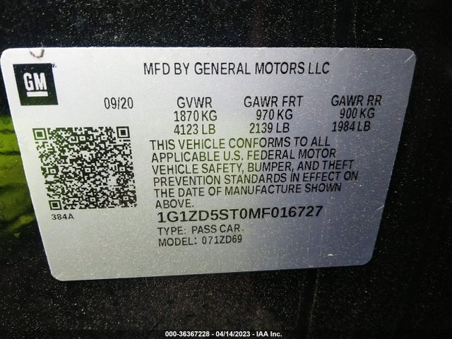 Chevrolet MALIBU LT 2021 1G1ZD5ST0MF016727 Image 9