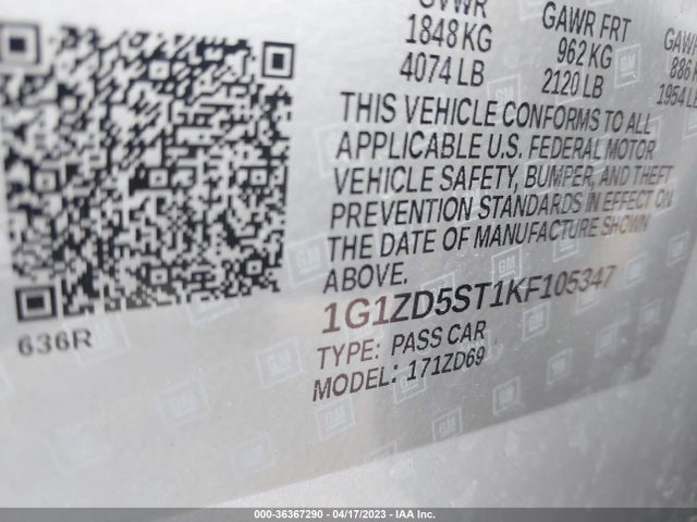 Chevrolet MALIBU LT 2019 1G1ZD5ST1KF105347 Image 9