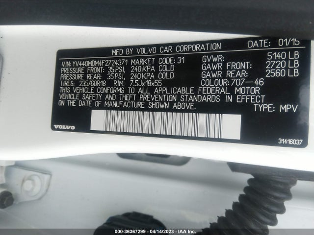 2015 VOLVO XC60 T5 DRIVE-E PLATINUM VIN: YV440MDM4F2724371