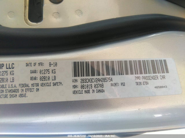 2010 DODGE CHARGER SXT VIN: 2B3CA3CV2AH285754