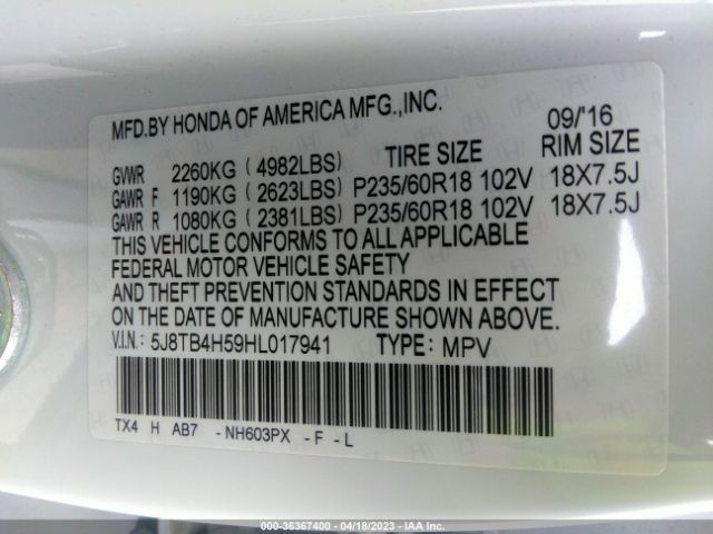 5J8TB4H59HL017941 Acura Rdx W/technology Pkg